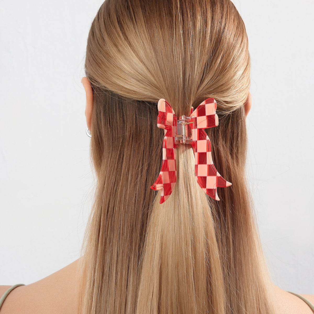 Checkered Red Bow Claw Clip